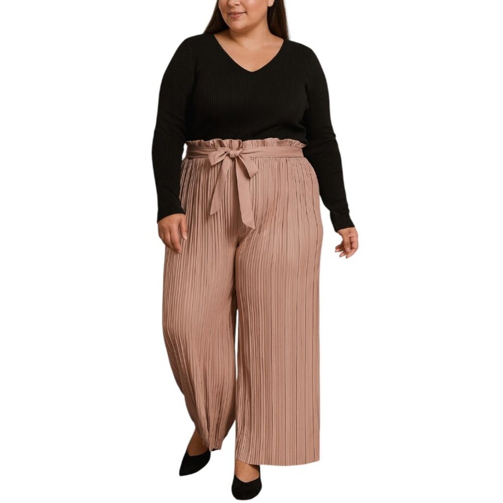 Bloom Seasons Pleated Wide-Leg Pants with Belt | 3X